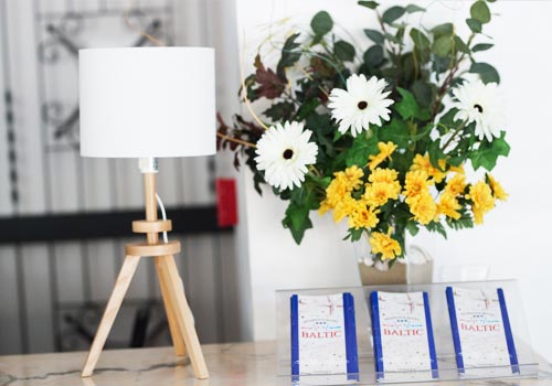 Lamp and flowers in reception